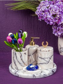 Resim MIARIK DESIGN & DEKORASYON MERMER YAPRAK DETAYLI 5 Lİ BANYO SETİ TAKIMI 