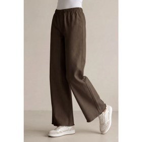 Resim Modestim Kadın Kahve Beli Lastik Özel Yıkamalı Kumaş Paçaları Püsküllü Geniş Paça Tesettür Pantolon 