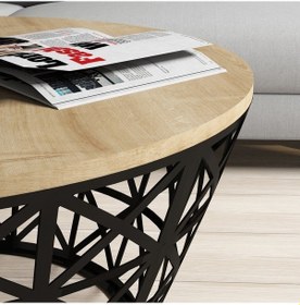 Resim Stil Metal Ferforje Orta Sehpa - Meşe 