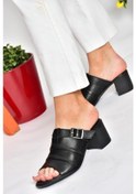 Resim Fox Shoes P555450903 Siyah Hakiki Deri Kalın Topuklu Günlük Kadın Terlik 