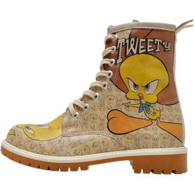 Resim Dogo Kadın Vegan Deri Bej Uzun Bot - Warner Bros Tweety Moods Tasarım 