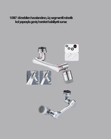 Resim Döner Musluk Başlığı Çok Açılı Robotik Kol Su Tasarruflu Çok Renkli 