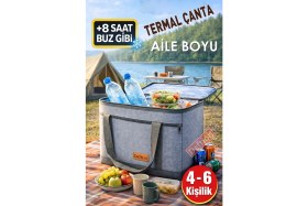 Resim Deftion Premium 4-6 Kişilik 40 Litre Antrasit Keten Termoslu Kamp Piknik Plaj Çantası Termal Isı Yalıtımlı Termos Çanta 