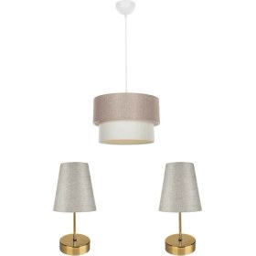 Resim Evlight Yatak Odası 3'lü Aydınlatma Seti Gold Ayak / Kumbeji Şapka 