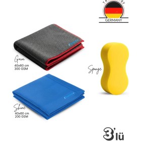 Resim 3’lü Mikrofiber Oto Yıkama Araç Temizleme Seti – Sünger, Oto Kurulama Bezi ve Araba Cam Bezi 