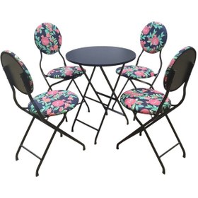 Resim Nar Desenli Metal Bahçe Takımı - 4 Sandalye + 1 Masa 