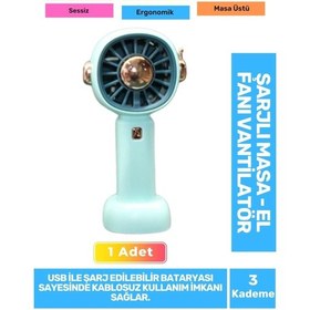 Resim Sessiz 3 Kademeli Hafif Kablosuz 1200mah Pervaneli Taşınabilir Usb Şarjlı Masa El Fanı Vantilatör 