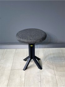 Resim Tabure Gri Keten Kumaş Puf Makyaj Masası Sandalye Metal Sandalye 