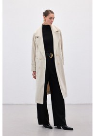 Resim Sateen Beli Bağlamalı Uzun Kaban - Taş-136633 Taş 