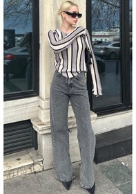 Resim Madmext Siyah Yüksek Bel Paçası Yırtmaçlı Kadın Jean Mg1384 Siyah 