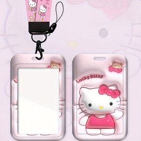 Resim Sanrio Hello Kitty Kimlik Kartı Tutucu, içerir Cinnamonroll, Kurumi, Melody ve Hello Kitty, iş kimlikleri, öğrenci kimlikleri, erişim kontrol kartları ve ulaşım kartları için uygun, sevimli şişme tarzı çizgi film tasarımı, çeşitli durumlar için uygundur 