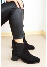 Resim Shoetek Leslie Kadın Bot Yandan Lastikli Siyah Süet Siyah Suet Siyah 
