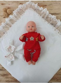 Resim Yenidoğan Hanımeli Desenli Taç Nakışlı Delüks Kundak Bebek Battaniyesi Ekru Ekru 