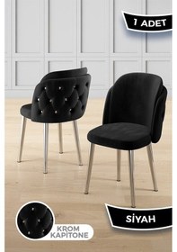 Resim Canisa Axle Serisi 1 Adet Siyah Mutfak Sandalyesi Krom Kaplama Metal Ayak 1. Sınıf Babyface Kumaş Sandalye Siyah Ayaklar Krom 