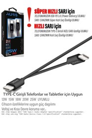Resim 2 Metre Type C Kablo Type-C den Type-C ye 2 metre Uzun Şarj Kablosu 25W 2M 