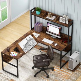 Resim Zizuva Tasarım 166+140x60x75+144 CM L Model Ceviz Çizim ve Bilgisayar Masası 
