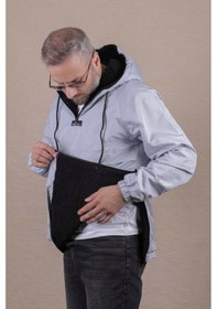 Resim Ohepmoda Kanguru Cepli Kürklü Erkek Yağmurluk Mont Gri 