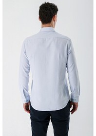 Resim İmza Koyu Mavi Uzun Kollu Desenli Armürlü Sert Yaka Cepsiz Pamuklu Slim Fit Dar Kesim Gömlek 1004235171-koyu Mavi Koyu Mavi 