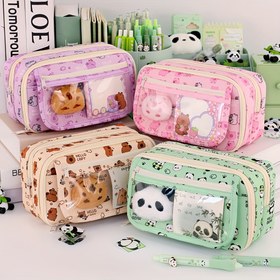 Resim Büyük Kapasiteli Panda Karikatür Kalem Kutusu - Kalem, Kurşun Kalem ve Aksesuarlar için Çok Katmanlı Oxford Kumaş Düzenleyici - Erkek ve Kız Çocukları için Şık Saklama Kutusu 