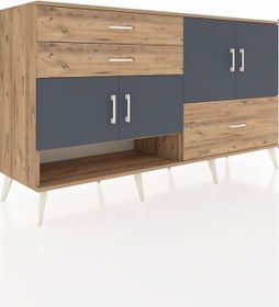 Resim Hyperion Konsol 3 Raflı 3 Çekmeceli 4 Kapaklı 176x44x99 Çam-antra Çam-antrasit/çam 