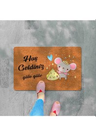 Resim Dijital Baskılı Kapı Önü Paspas Hoşgeldiniz Çok Amaçlı Iç Ve Dış Kapı Paspası Açık Gri 