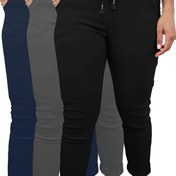 Resim Kadınlar için Cepli 3'lü Paket Büyük Beden Kısa Jogger Pantolonlar - Lacivert, Kömür Rengi, Siyah, Elastik Bel Bandı, Bahar/Yaz için Rahat Düz Bacak Pantolonları 