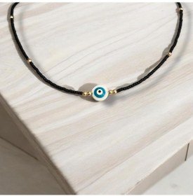 Resim Kırmızı Sanat Evi Siyah Mini Boncuklu Nazar Boncuğu Uçlu Bijuteri Kolye 