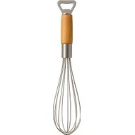 Resim Ahşap Saplı Paslanmaz Çelik Çırpıcı - 2’si 1 Arada Mutfak Aleti, Yumurta Çırpıcı ve Şişe Açacak, 35 cm Ergonomik Tasarım, Dayanıklı Tel Karıştırıcı 
