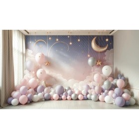 Resim Venspor Gökyüzü Temalı Altın Yıldız ve Ay Detaylı Bebek Odası Arkaplan 200 x 150 cm Fon Duvar Örtüsü 