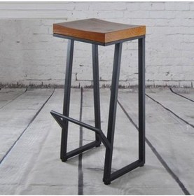 Resim Endüstriyel Bar Sandalyesi Doğal Ahşap Bar Taburesi Siyah 