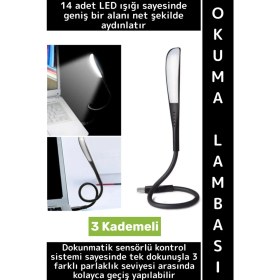 Resim Wintoup Premium Dayanıklı Esnek Kitap Bilgisayar Başı Kompakt 14 LED 3 Kademeli USB Dokunmatik Okuma Lambası 