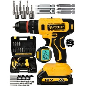 Resim Assur ASR232 12V Çift Akü Dijital Göstergeli Akülü Vidalama Sarı 