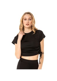 Resim Vishenka Kadın Yandan Büzgülü Crop Bluz Siyah 