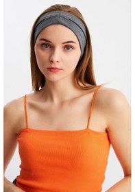 Resim Kadın Çift Taraflı Kullanım Alternatifli Pamuklu Penye Kaymaz Hafif Spor Saç Bandı Bandana - Tek Ebat / Füme Füme 