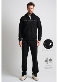 Resim Shooter Sportswear Shooter Klasik Erkek Eşofman Takımı Çıkartılabilir Kapüşonlu Rahat Kalıp Siyah 