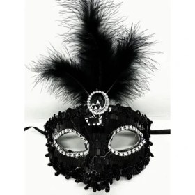 Resim Siyah Renk Payetli Pullu Tüylü Parti Maskesi 