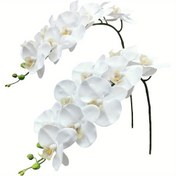 Resim 2 Adet Gerçek Dokunuşlu Beyaz Orkide Sapları - 96.52cm Sahte Phalaenopsis Dalları, Her Birinde 9 Büyük Çiçek, Şık Ev Dekoru, Parti Merkez Parçası ve Düğün Düzenlemesi için İpek Lateks Yapay Çiçekler 