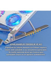 Resim Polham 4 Fanlı Rgb Işıklı Laptop Soğutucu Stand, 7 Kademeli Yükseklik Ayarlı Portatif Taşınabilir Stand 