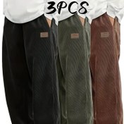 Resim 3 adet Erkek Vintage Esintili Bol Kesim Korduroy Pantolon - Düz Renk, Tüm Mevsim Konforu, Rahat ve Spor Stili Cep ile Yürüyüş, Bisiklet, Açık Hava Aktiviteleri, Yürüyüş Pantolonları 