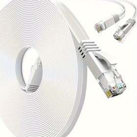 Resim Ultra Düz Cat6 Yüksek Hızlı 1Gbps UTP Yama Uzun Menzilli Ethernet Kabloları - Oyun Konsolları, Router'lar, Modemler, PC'ler, TV'ler ve Ev Ofisleri için Düz Tasarımlı Kablo - 48.77 cm'den 30.48 metre'ye kadar 11 uzunluk seçeneği - Beyaz 