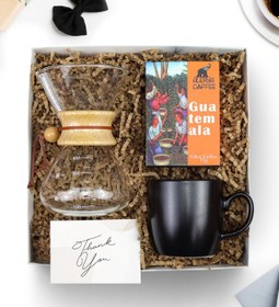 Resim Cam Kahve Demleme Karafı & Mat Kupa & Filtre Kahve Hediye Seti 