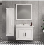 Resim Denko Albatros 80 CM Mdf Beyaz Banyo Dolabı Takımı + Boy Dolabı 