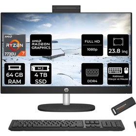 Resim HP 24-CR0013NT R7 7730U 64GB 4TB SSD Radeon Graphics 23.8" FHD IPS FDOS All In One PC Siyah & PER4 