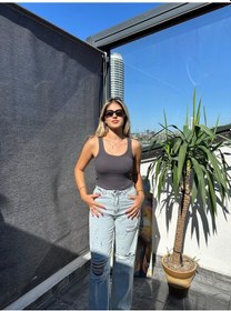 Resim Kadın Halter Yaka Füme Crop/bluz Füme 