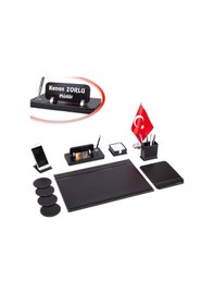 Resim Bayraklı Deri Sümen Takımı Masa Isimliği Deri Sümen Seti 