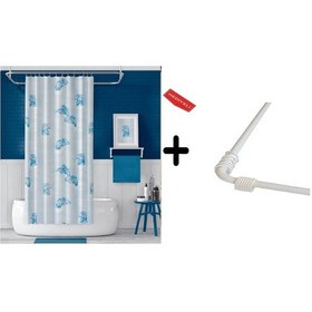 Resim Banyo Perdesi 7085 2x110x200, Perde Borusu Askı Aparatı Köşe Boru Beyaz Hediyeli, Duş Perdesi Seti Çok Renkli 