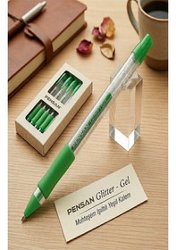 Resim Simli Jel Kalem 1.0mm 1 Adet Uç Akıcı Yazım Pensan Simli Jel Kalem Tükenmez Simli Kalem Simli Pilot Kalem Canlı Renkler Yeşil 