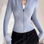 Resim Kadınların ince kesim spor ceketi, başparmak delikli yüksek elastik hızlı kuruyan ayakta durabilen yaka ceket, uzun kollu, nefes alabilen, fitness, yoga ve spor için çok uygun, karnaval, babalar günü, Ramazan, Başkanlar Günü ve bahar fırsatları hediyesi 
