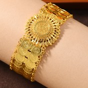 Resim 1 adet Zarif 24K Altın Kaplama Çift Para Bileklik Bileklik Güneş Çiçeği Tasarımı ile - Bohem Tarzı, Günlük ve Parti, Tüm Mevsimler, Şenlik Aksesuarı | Vintage Esinli Tasarım | Detaylı Oyma, Altın Tonlu Bileklik 