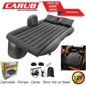 Resim PINUKS Şişme Araç Yatağı Seti 12V Çakmaklık Pompalı Oto Aksesuar Premium 